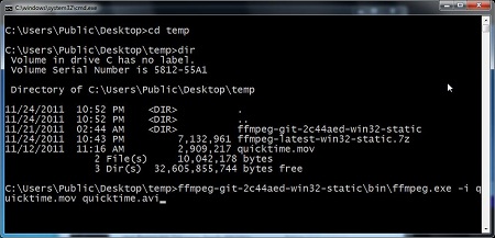 ffmpeg mov to avi