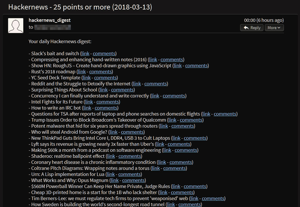 Hackernews by e-mail - 25pts